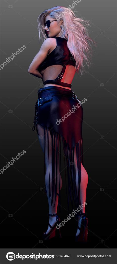Goth Woman Sexy Black Leather Dancer Blonde Hair Stock Photo By Ravven 551464626