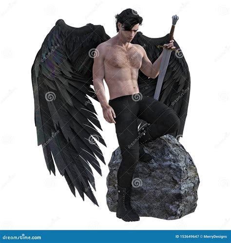 Dark Angel With Black Wings Holding A Sword Stock Illustration