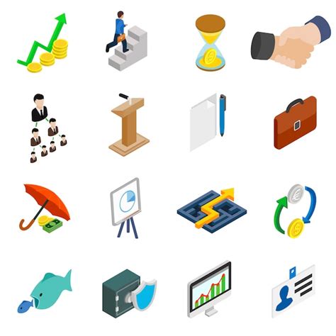 Premium Vector Business Icons Set In Isometric 3d Style On White