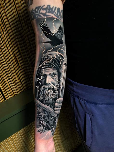 First Half Of A Full Sleeve Odin 2 Ravens And 2 Wolves Artist Eugen