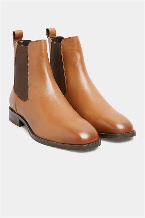 Lts Tan Brown Leather Chelsea Boots In Standard Fit Long Tall Sally