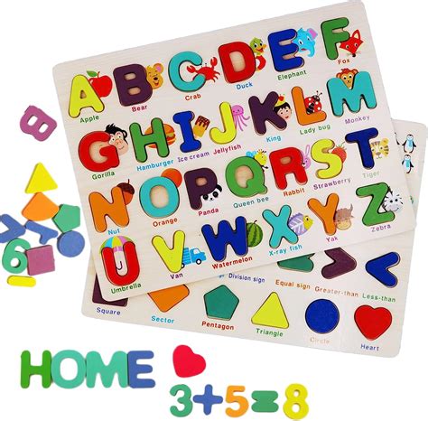 Niwwin Wooden Alphabet Puzzles Abc Alphanumeric Shape Puzzles