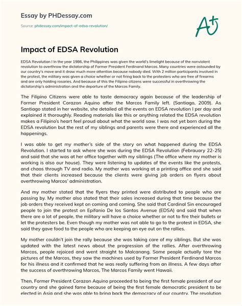 Impact Of Edsa Revolution Summary And Case Study Essay PHDessay