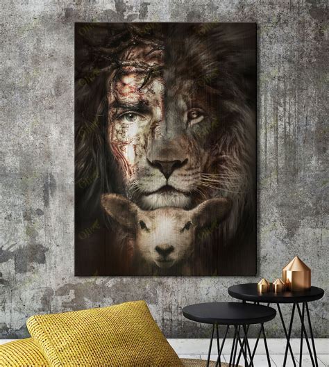 Amazing Jesus Lion And Lamb Poster No Frame Canvas Etsy