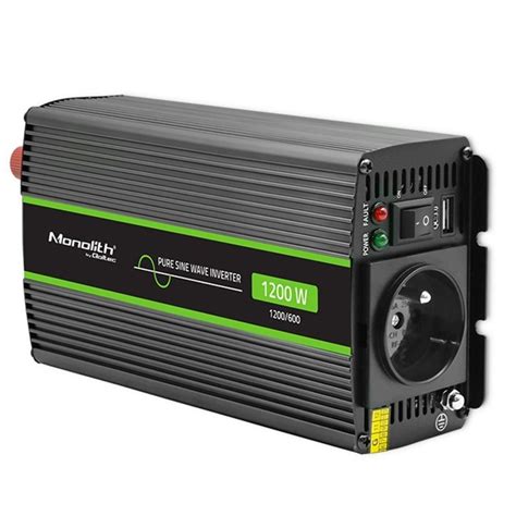 Przetwornica napięcia Monolith 600W 1200W 12V na 230V Czysty Sinus