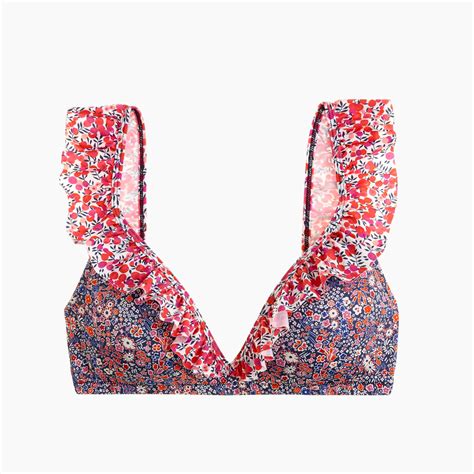 Ruffle Deep V Bikini Top In Liberty Multi Floral Bikini Tops