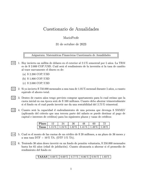 Ejercicios Resueltos De Anualidades Gu A Marioprofe