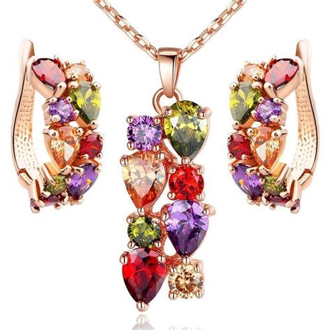 Morenitor Tm Jewelry Set K Gold Plated Cz Cubic Zirconia Multi Color