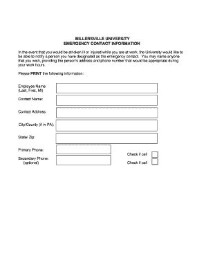 Fillable Online Millersville Emergency Contact Information