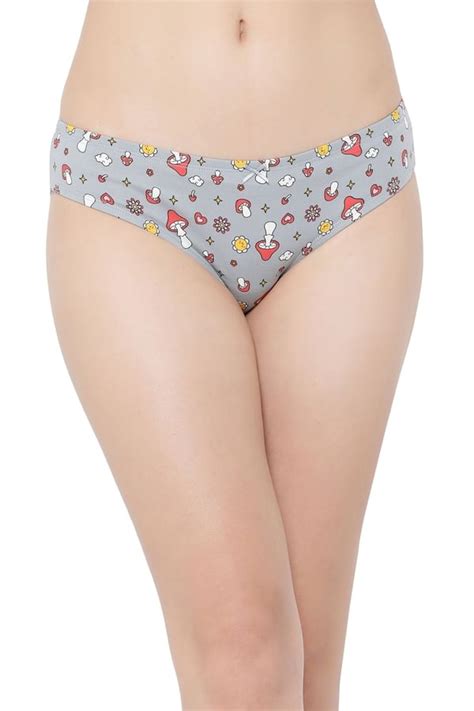Buy Low Waist Printed Bikini Panty In Light Grey With Inner Elastic Cotton Online India Best