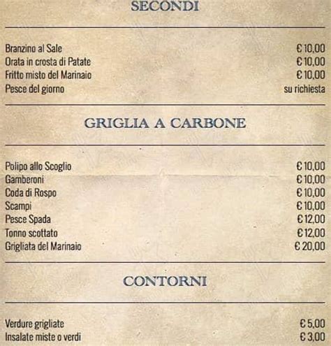 Menu Da Il Marinaio Ristorante Milano Via Vincenzo Civerchio 9