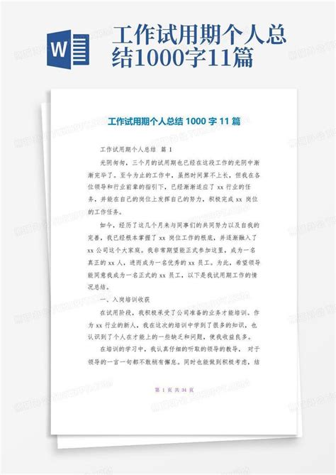 工作试用期个人总结1000字11篇word模板下载 编号lmnmkzno 熊猫办公