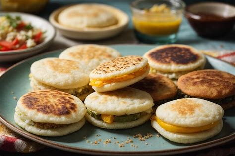 Premium AI Image | assortment of arepas with filling on plate