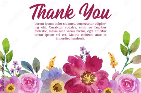 thank you card template watercolor flower Stock Vector | Adobe Stock