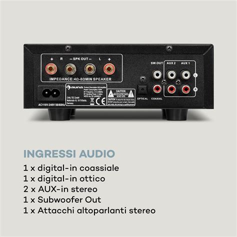 Auna 2 DG Amplificatore Stereo Hi Fi 2x50W RMS BT USB Digital In