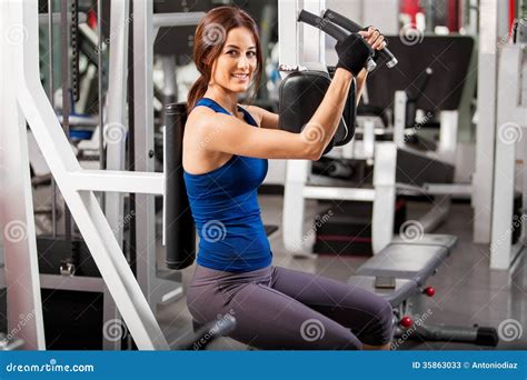 Happy Brunette Working Out In A Gym Stock Image Image Of People Beautiful