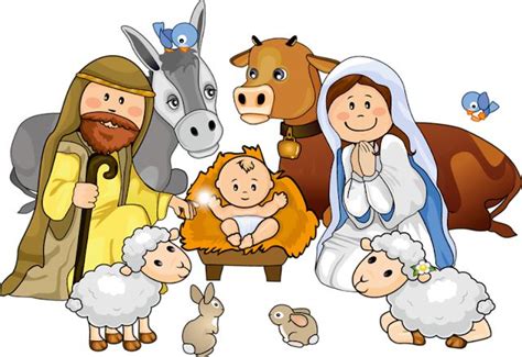 Christmas Nativity Scene With Baby Jesus In The Manger Stable