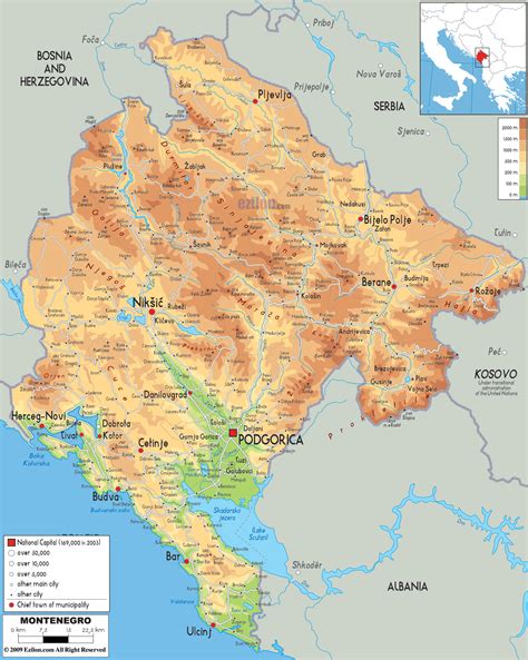 Physical map of Montenegro | Geografia, Mapa, Montenegro