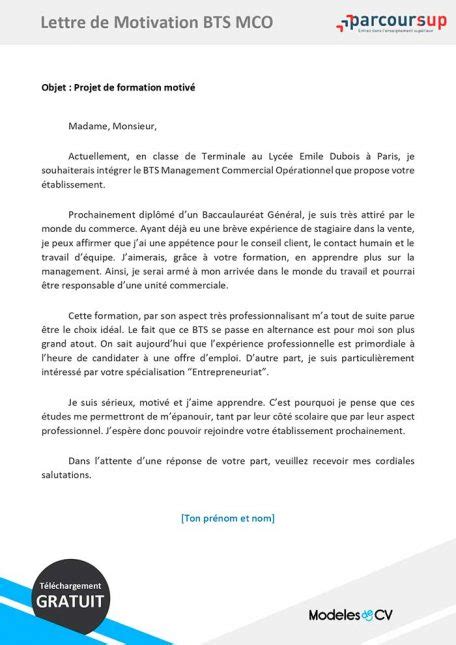 Lettre De Motivation Parcoursup BTS 2025 Exemple Projet