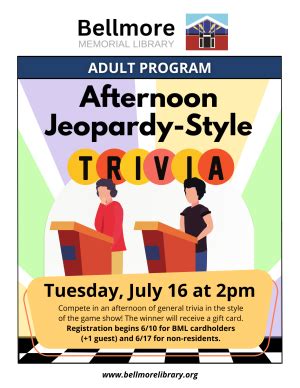 07/16/2024 | Afternoon Jeopardy-Style Trivia | Bellmore Memorial Library