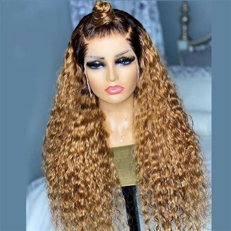 Transparent Lace Dark Root Honey Blonde Deep Wave 13x6 Lace Front Wig DPDW27 Baby Hairstyles
