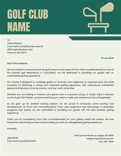 Green Classic Professional Business Golf Club Letterhead Venngage