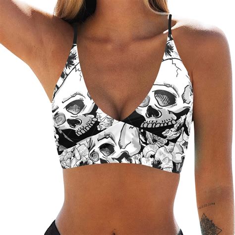 Skull Floral Bikini Top Crop Bikini Top Model S40 ID D6665131