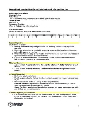 Fillable Online Lesson Plan Learning About Career Portfolios Through