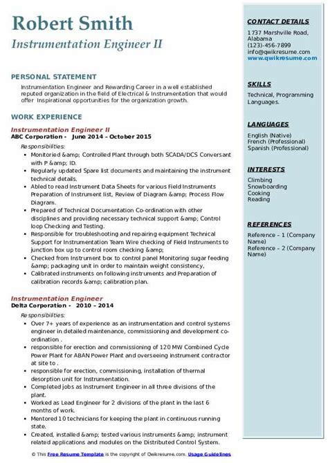 Instrumentation Engineer Resume Samples Qwikresume