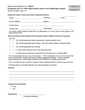 Fillable Online Okladot State Ok Acceptance Form For Traffic Signal