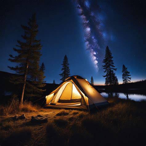 "A small tent stands under a starry night sky. This tranquil by AI ...