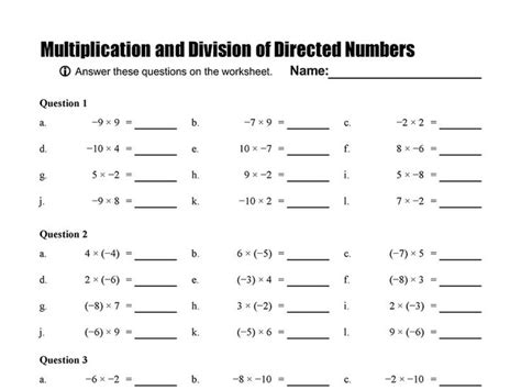 Multiplication and division of directed numbers - worksheet - MathsFaculty | Multiplication and ...