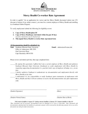 Fillable Online Mercy Health Co Worker Rate Agreement Fax Email Print