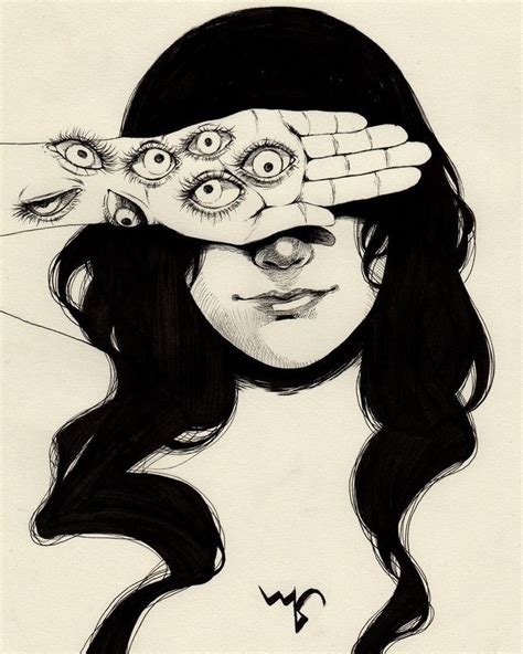 A Drawing Of A Woman Holding Her Hands Over Her Face With Eyes Drawn On It