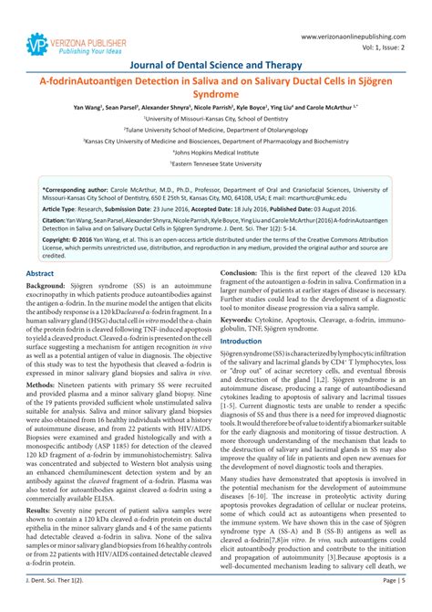 (PDF) A-fodrin Autoantigen Detection in Saliva and on Salivary Ductal ...