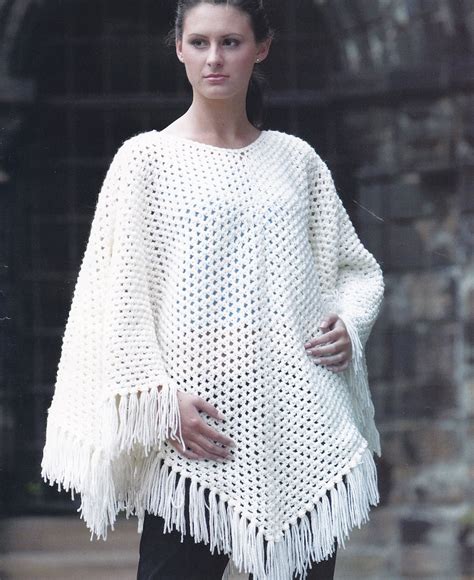 Womens Crochet Poncho Vintage Crochet Pattern Poncho Aran Etsy