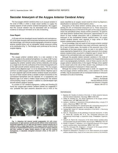 Saccular Aneurysm Of The Azygos Anterior Cerebral Artery American