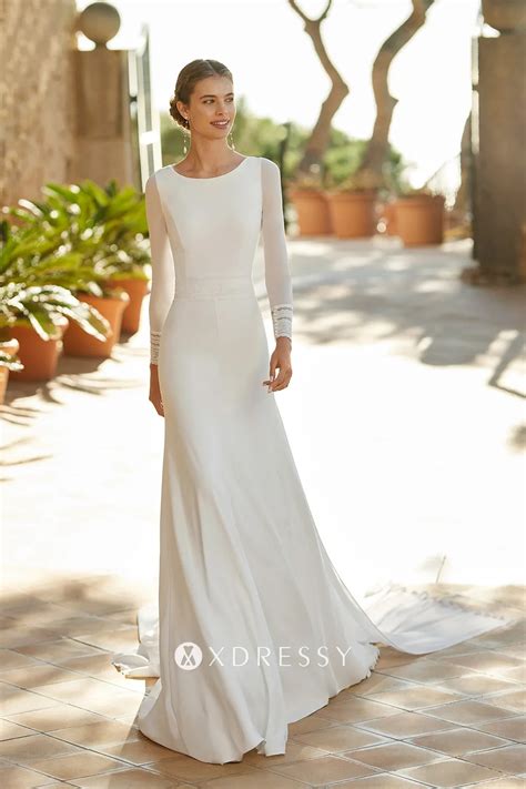 Modern Ivory Chiffon Long Sleeve Sheer Back Bridal Gown Xdressy