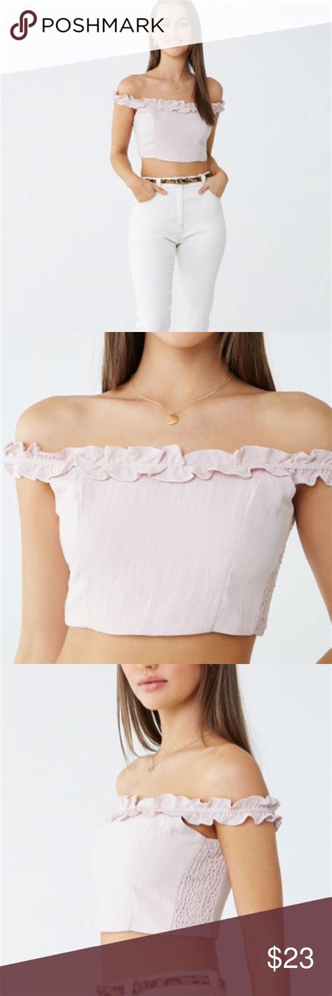 NWT Off The Shoulder Ruffle Trim Crop Top Cute Pink Crop Top