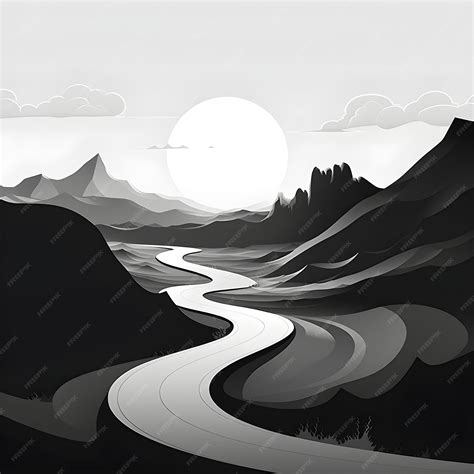 Premium AI Image | A black and white drawing of a winding road with the ...