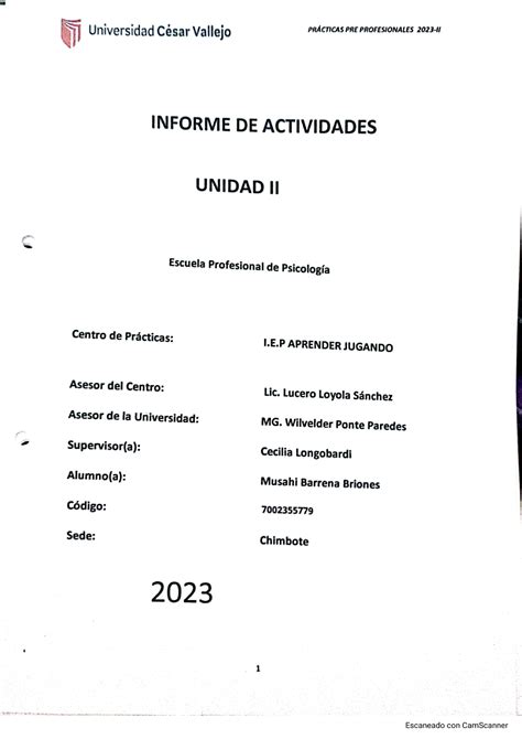 Informe II Unidad TUTORIA II Psicopatología I Studocu