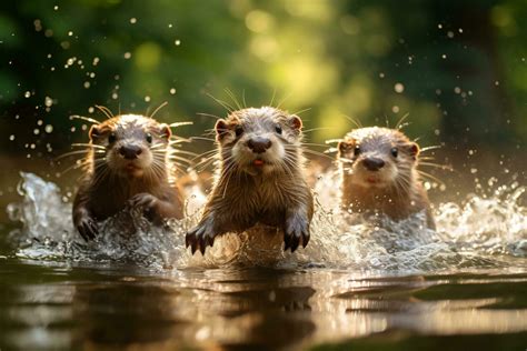 Group Of Playful Otters Swimming In The River AI Generative 31515422