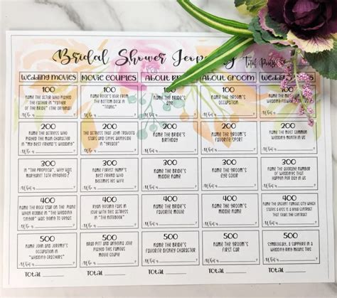 Free Printable Bridal Shower Jeopardy Questions Versions Leap Of