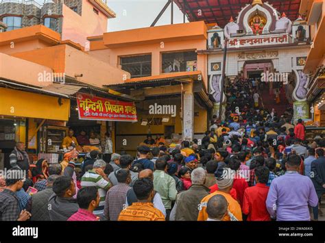 Devotees Walk Inside The Hindu Temple Hanuman Garhi In Ayodhya Ayodhya