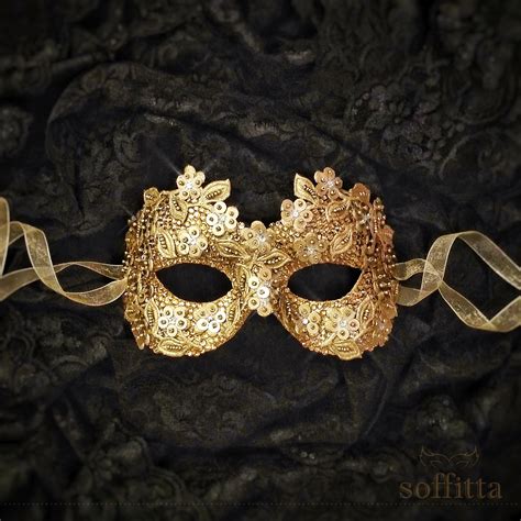 Sequined Gold Masquerade Mask With Rhinestones And Embroidery | Etsy