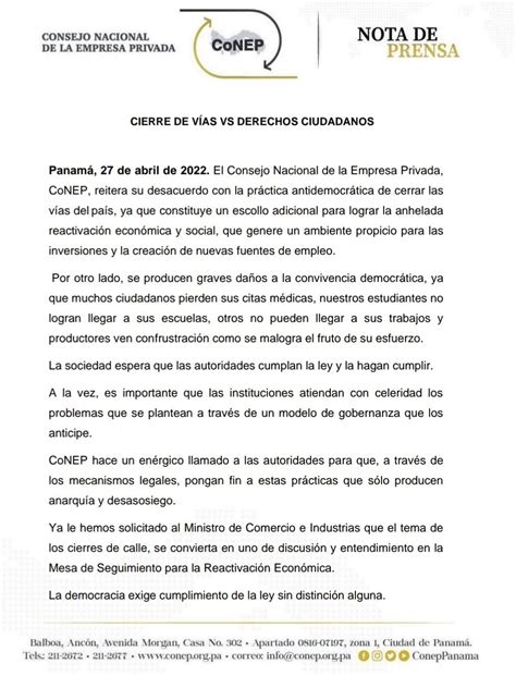 Conep Panama On Twitter El Conep Reitera Su Desacuerdo Con La