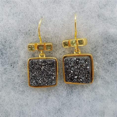 Druzy Drop Earrings Etsy