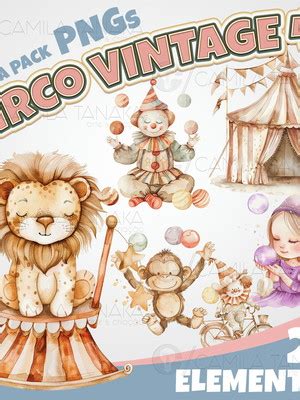 Kit Digital Png Circo Vintage Aquarela Pague Leve Compre