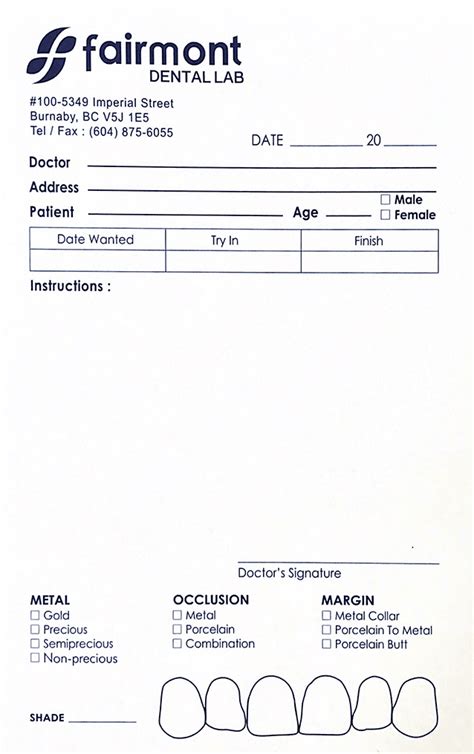 Dental Laboratory Prescription Form Fillable Printable Forms Free Online