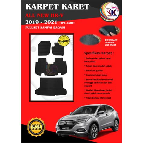 Jual KARPET KARET MOBIL HONDA HRV 2019 2021 TYPE JAHIT FULLSET Hitam